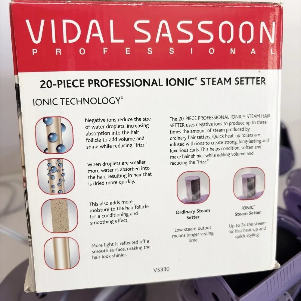 Vidal Sassoon VS330 Professional Ionic Steam Hair Setter 20 Pc Rollers Complete